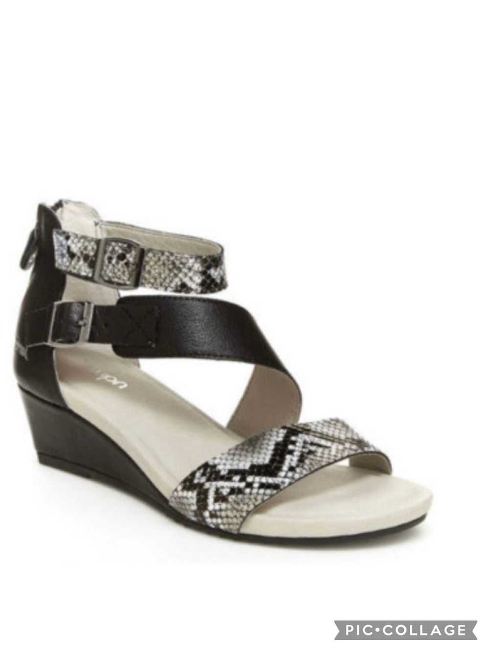 Jambu Capri Sandals Wedge Strappy Snakeskin Ankle Black Leather 8 Comfort Dressy
